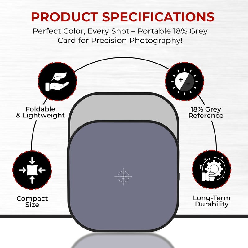 Reflex Camera 24x24 (60x60cm) Foldable Double Sided White Balance 18% Grey Card - Portable Gray Reference Reflector for Photo & Camera Colour Correction - Achieve Accurate White Balance in Every Shot - Image 3